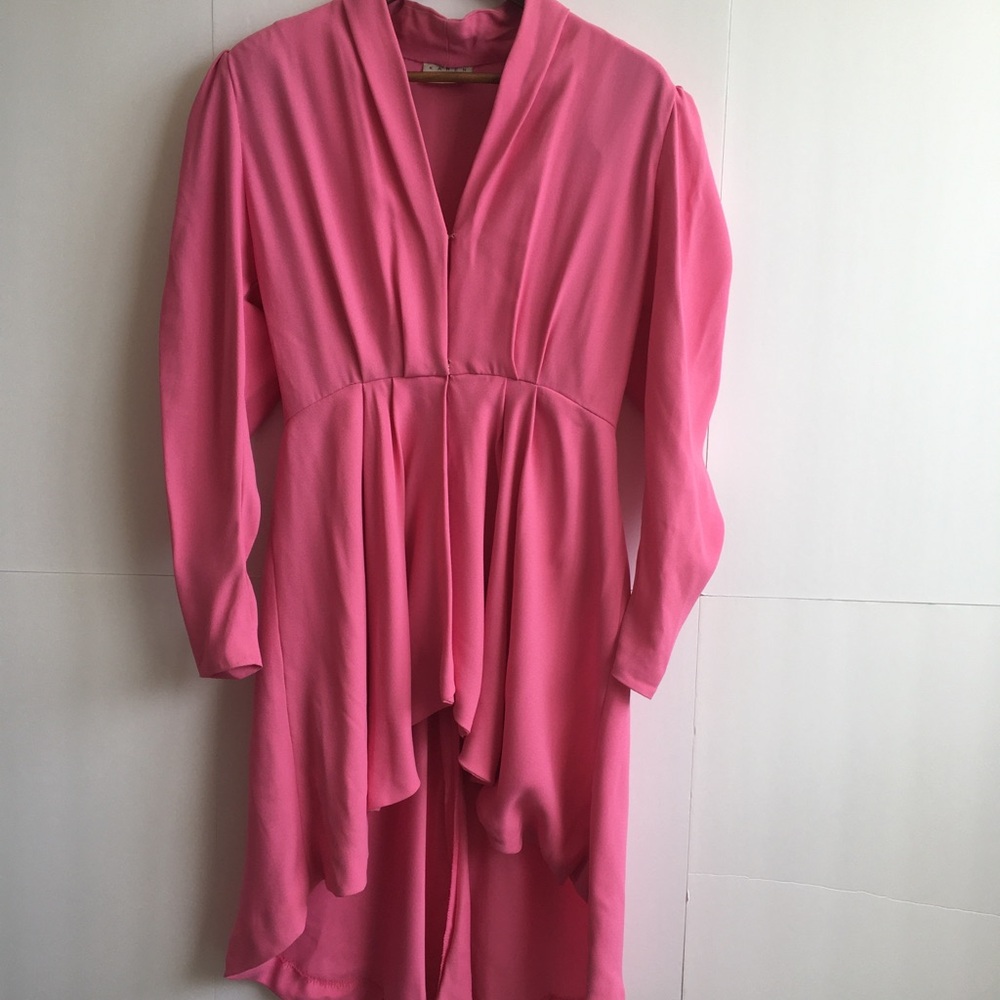 Vintage Karen Bell Pink Draped  Blazer Dress 80s 90s V Neck Statement